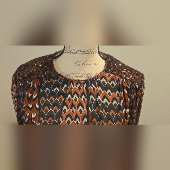 Antrhopologie BI-NK London Sequin Embellised Blouse Metallic Red/Black Size M. - Picture 5 of 15